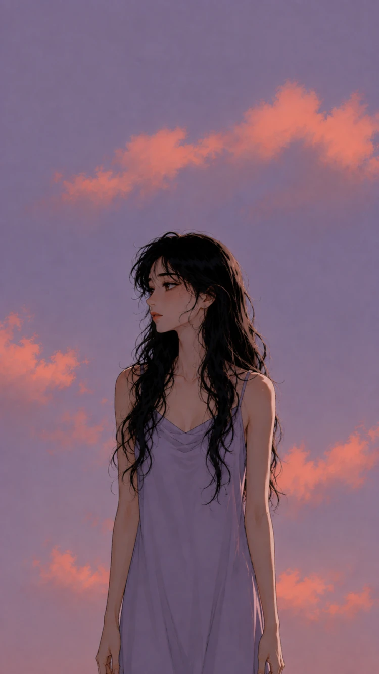 노을 아래 혼자 서 있는 사람