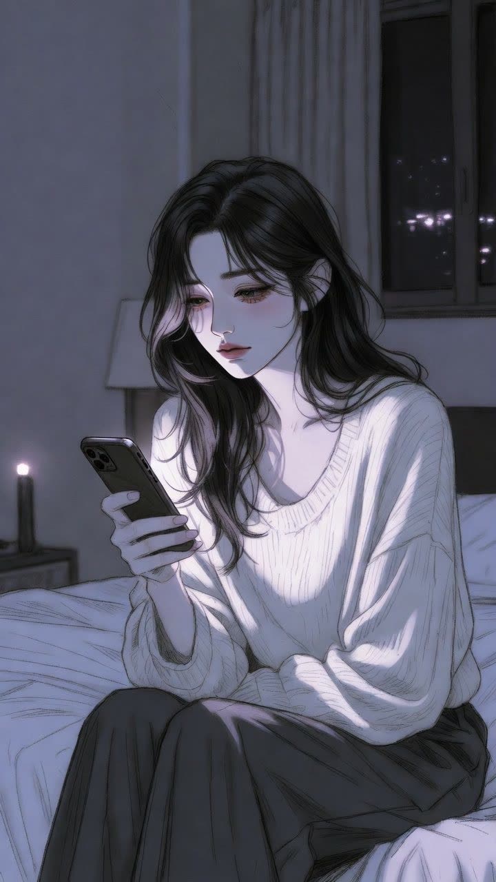 연락을 망설이며 휴대폰을 바라보는 사람